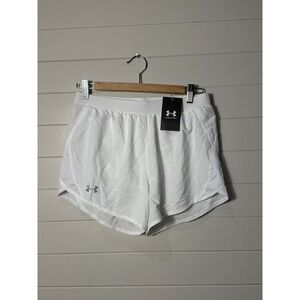 Under Armour Fly By 2.0 Womens Running Shorts Small White HeatGear 1350196-100